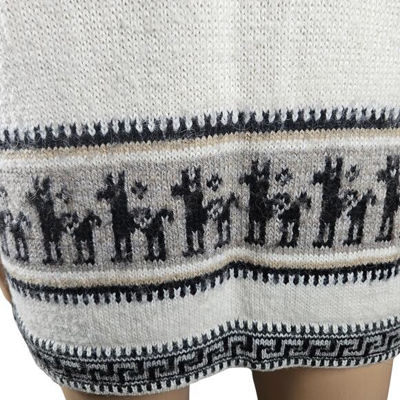 Cream PERU ALPACA Handknit Pullover Tunic Sweater Alpaca Wool Design Size Medium - Picture 4 of 9